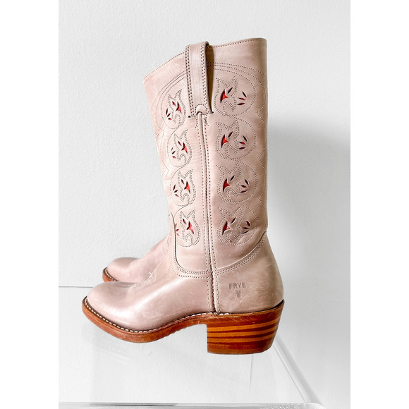 **SOLD** Pink Austin Cut Out Cowboy Western Campus Leather Mid Boots 6.5 - Picture 4 of 13